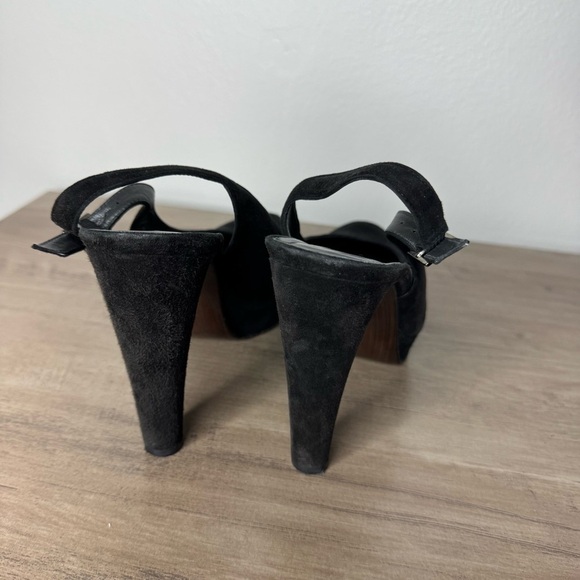 Stuart Weitzman Black Suede Platform Slingback Pumps Heels - Picture 6 of 8